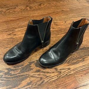 Frye Black Leather Ankle Booties with Dual Zippers